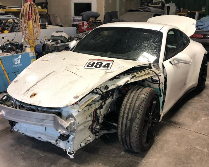 Destroyed Porsche GT3 front end - collision repair